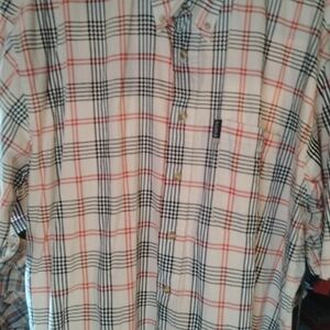 Raider Plaid Button-Down Shirt in Cream with Black & Red Stripes